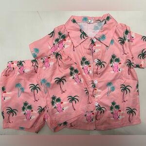 Palm Tree Print Two-Piece Kids’ Short and Shirt Set, size 4T